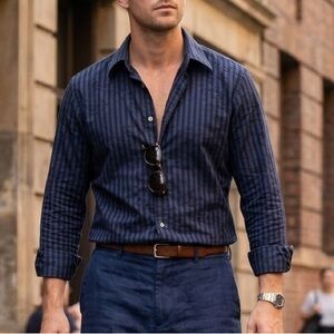 Ted Baker London Men's Dark Blue Striped Shirt